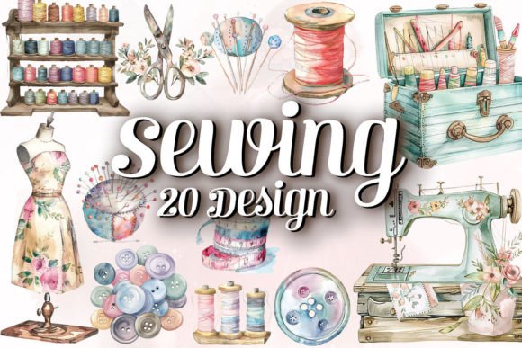 Download Watercolor Sewing Clipart Bundle - Premium Bundle