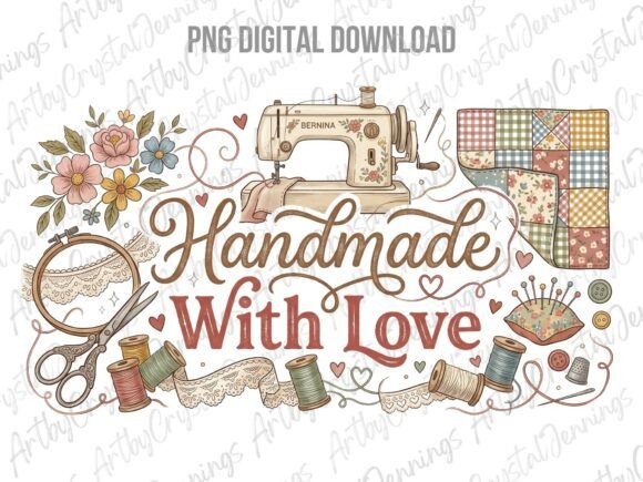 Download Cute Handmade with Love Sewing PNG - Premium Resources